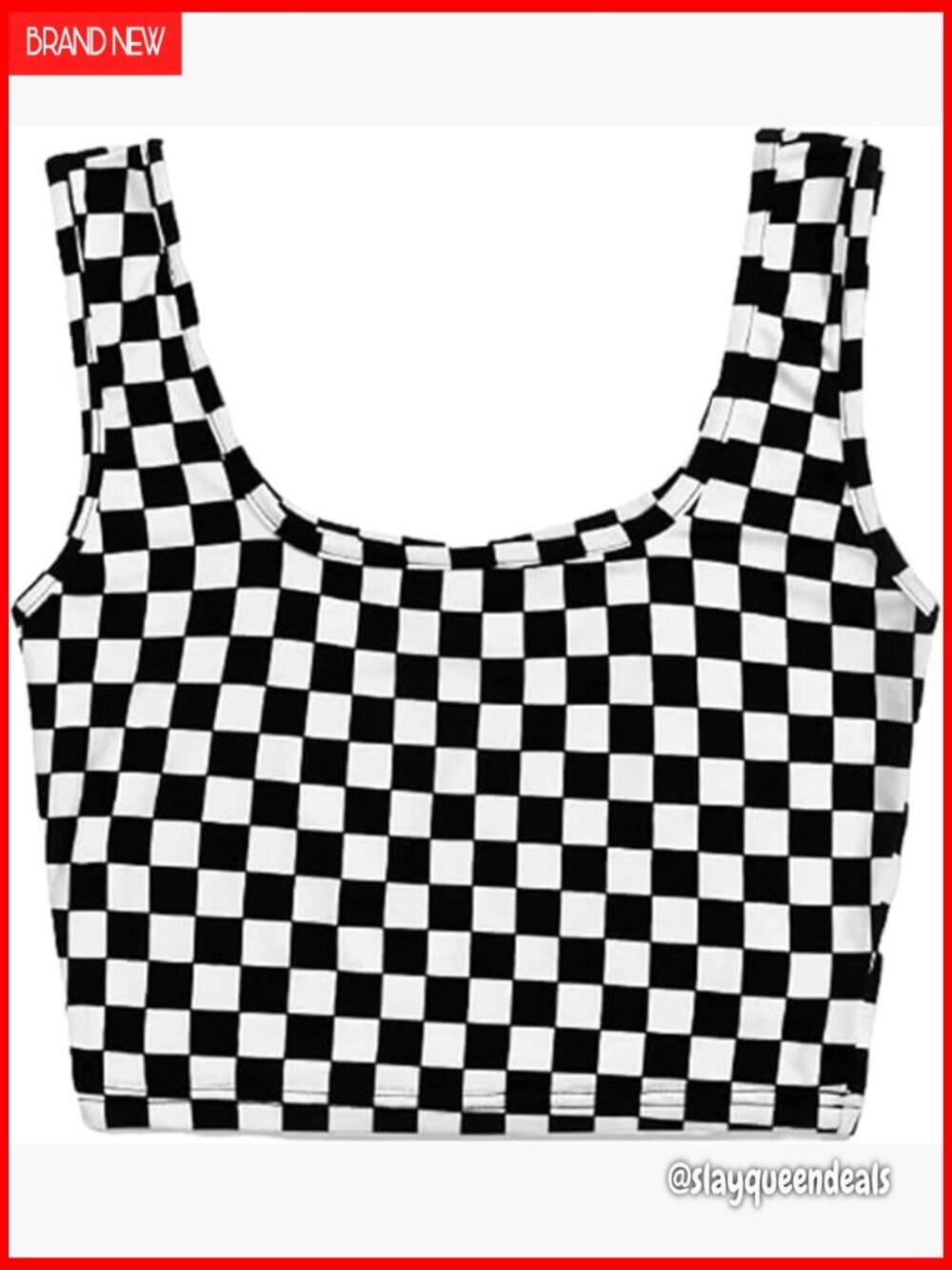 Sleeveless Crop Tank Top Polyester Spandex Plaid Checker Print
